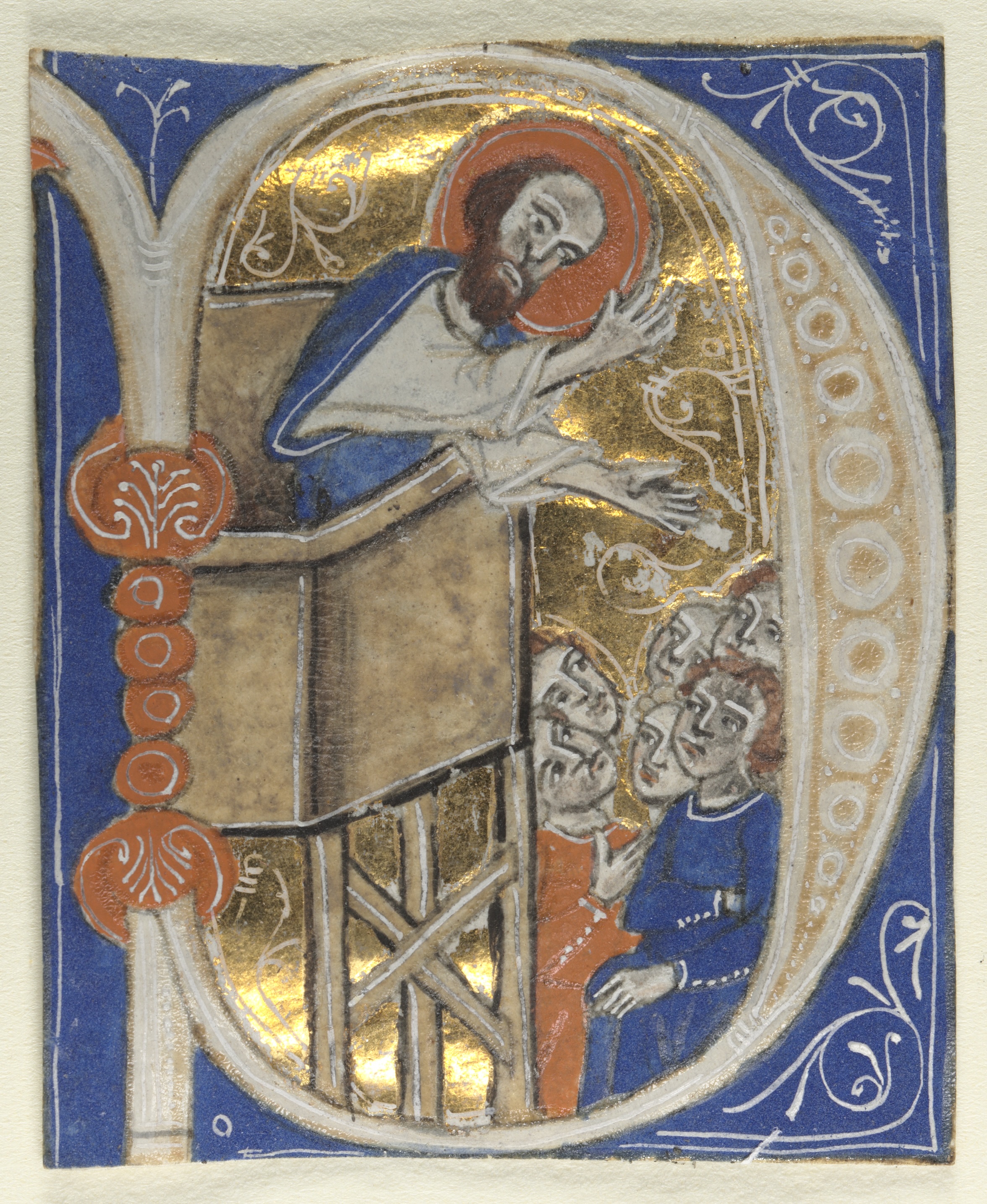 italy 13th century  historiated initial excised from a bible st paul preaching  1954 131 1  cleveland museum of art