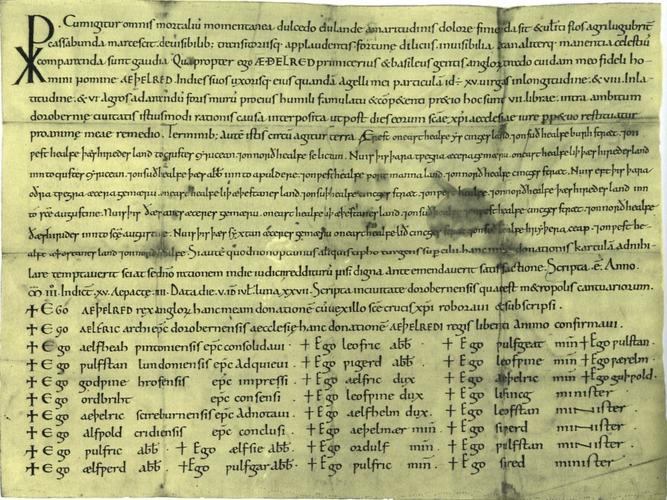 Anglo-Saxon charter with Latin and Old English text