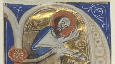 italy 13th century  historiated initial excised from a bible st paul preaching  1954 131 1  cleveland museum of art