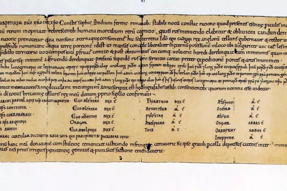 An Anglo-Saxon charter written in Latin and Old English