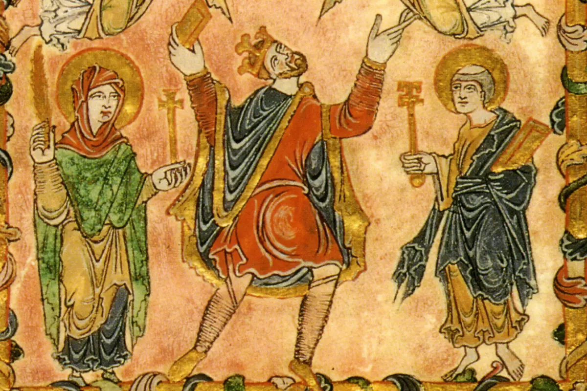 Image of Anglo-Saxon king and bishops