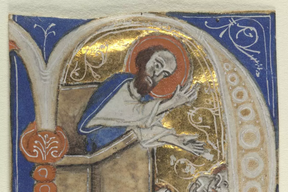 italy 13th century  historiated initial excised from a bible st paul preaching  1954 131 1  cleveland museum of art