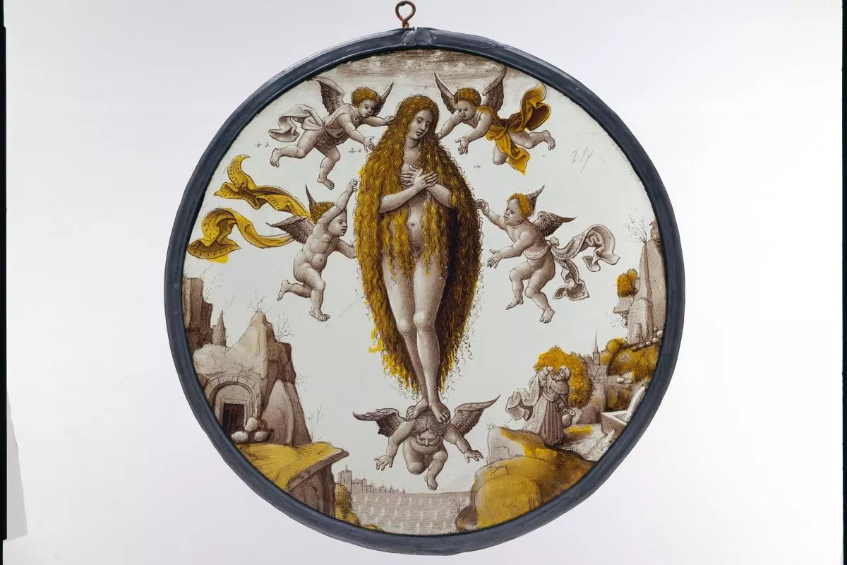 roundel with mary of egypt crossing the jordan met dp122247